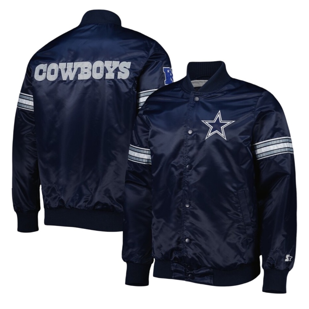 NWT STARTER Men Navy NFL Dallas‎ Cowboys Pick & Roll Team Full Snap Jacket Large